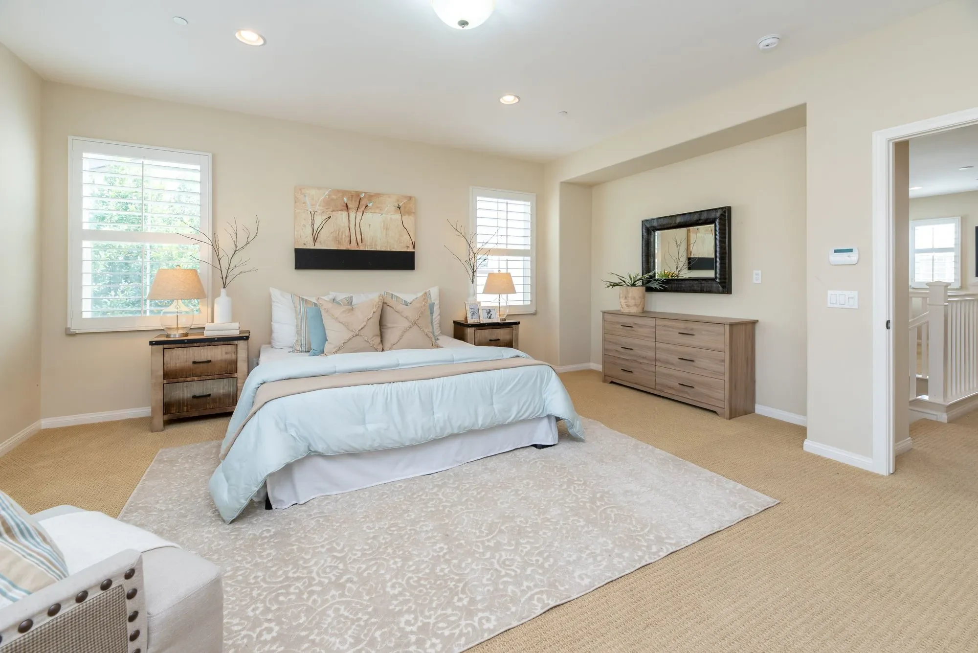 Painted ceiling and walls in a bedroom