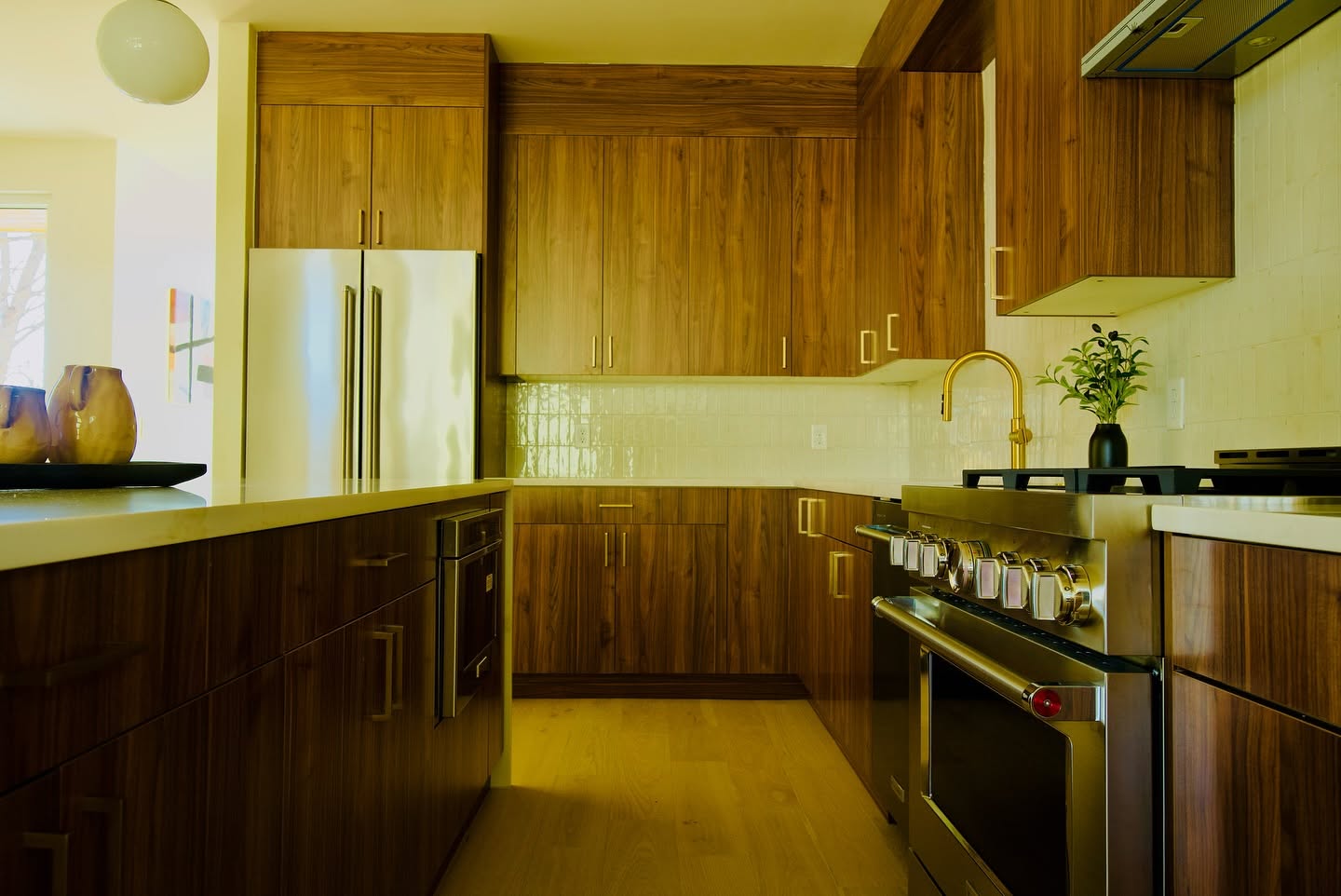Finely stained kitchen cabinets
